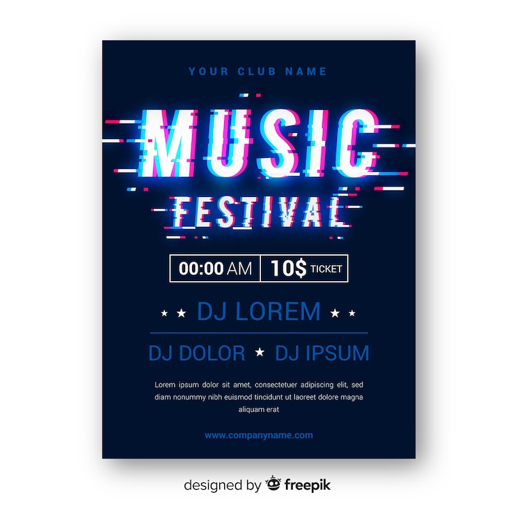Free Vector glitch music festival poster template