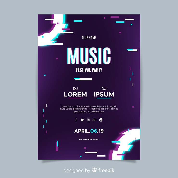 Free Vector glitch music festival poster template
