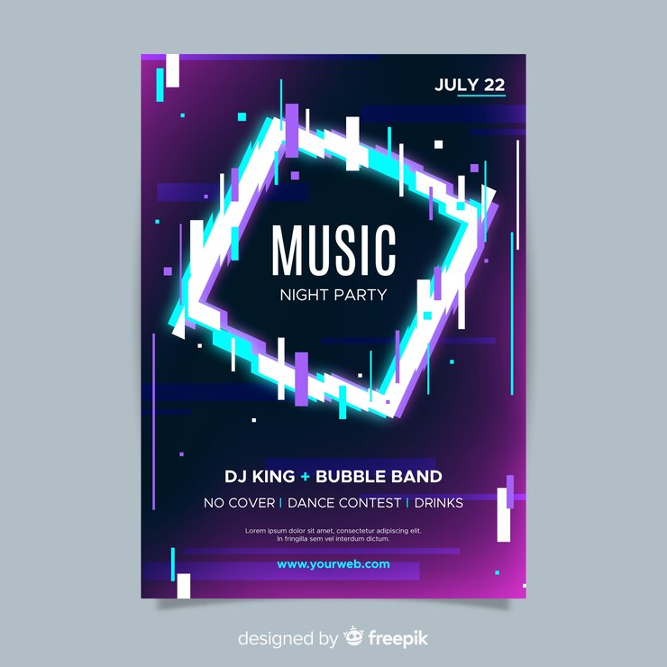 Free Vector glitch music festival poster template