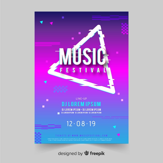 Glitch music festival poster template