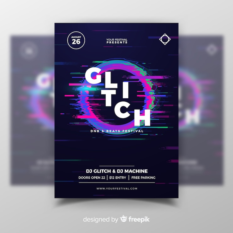 Free Vector glitch music festival poster template