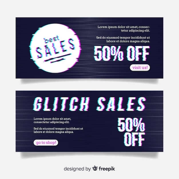 Free vector glitch sale banners