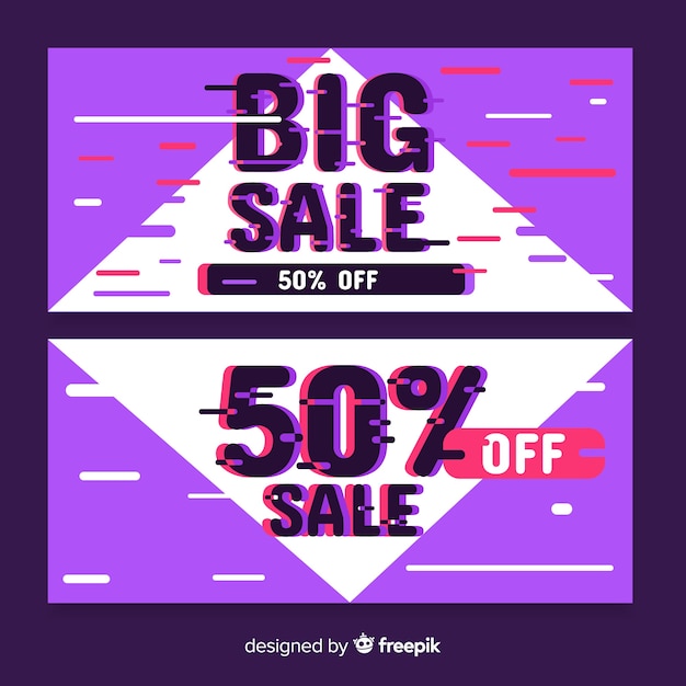 Free vector glitch sale banners