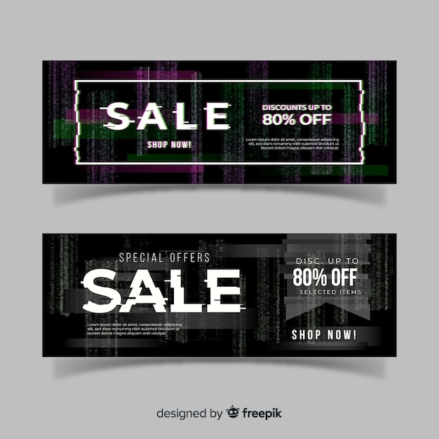 Free vector glitch sale banners