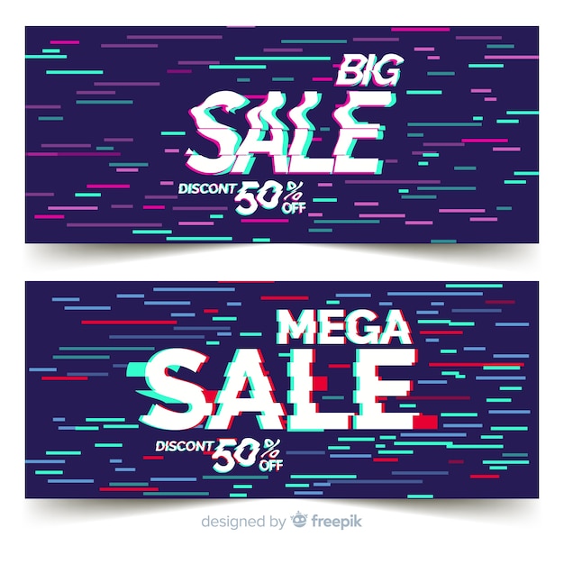 Free vector glitch sale banners