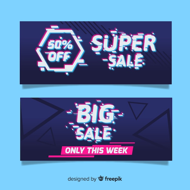 Free vector glitch sale banners