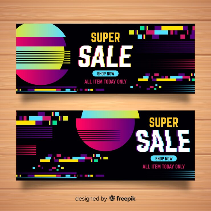 Free Vector glitch sale banners