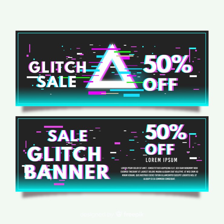 Free Vector glitch sale banners