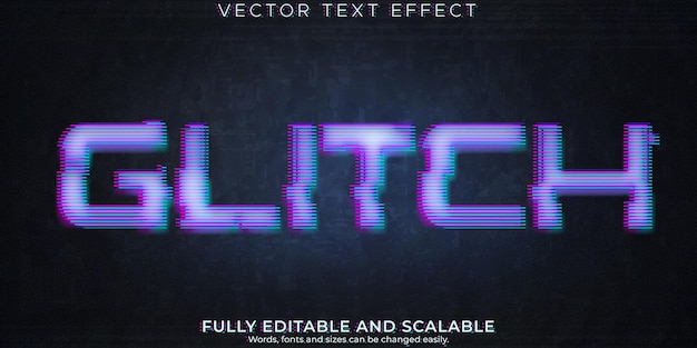 Free vector glitch vhs text effect editable digital signal and technology text style