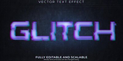 Glitch vhs text effect editable digital signal and technology text style
