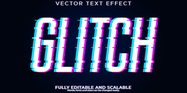 Vettore gratuito errore modificabile effetto testo glitch vhs e stile di testo hacker