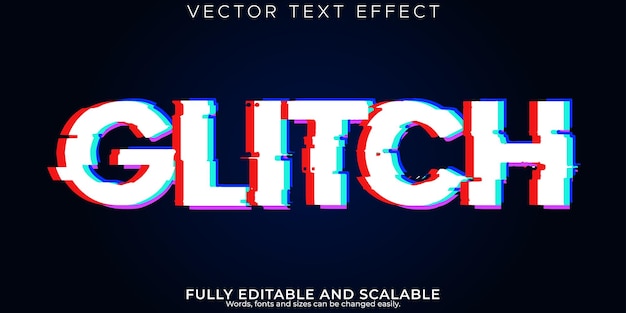 Vettore gratuito errore modificabile effetto testo glitch vhs e stile di testo hacker