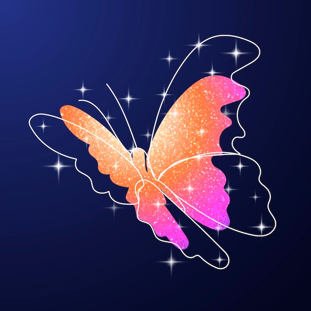 Блеск бабочки стикер, оранжевый красочные эстетические векторные иллюстрации животных