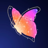 Glitter butterfly sticker, orange colorful aesthetic vector animal illustration