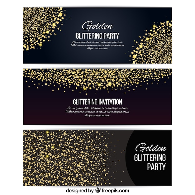 Free vector glitter cards collection with golden color