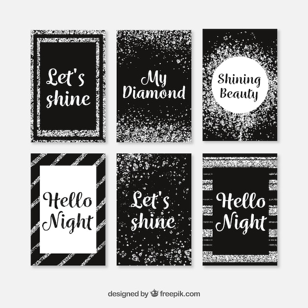 Free vector glitter cards collection with silver color