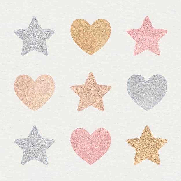 Бесплатное векторное изображение Блестящие сердца и звезды набор векторных наклеек