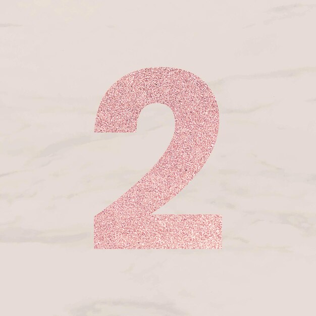 Glitter rose gold number 2 typography vector