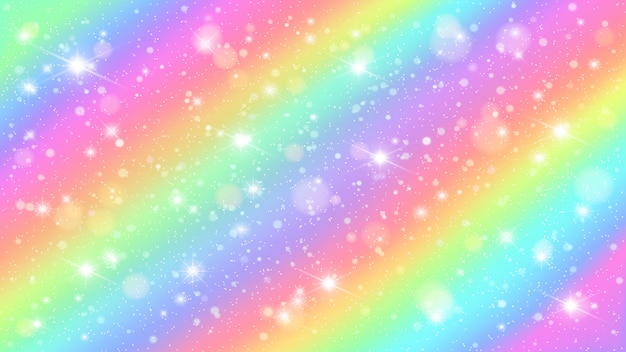 Glitters rainbow sky. shiny rainbows pastel color magic fairy starry skies and glitter sparkles background illustration