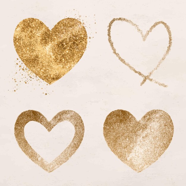 Glittery gold heart icon set