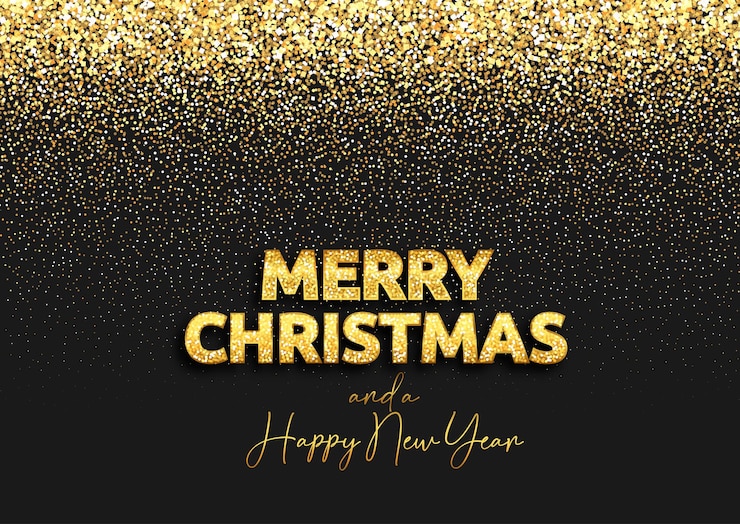 Free Vector glittery gold merry christmas background with sparkling confetti