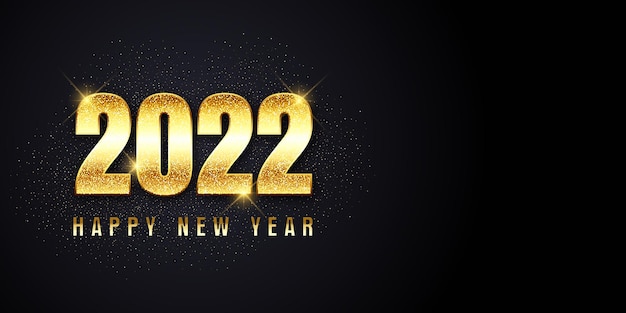 Free vector glittery happy new year banner with metallic gold lettering