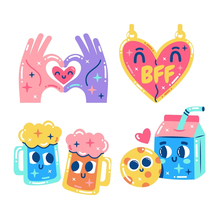 Free Vector glitzy best friends stickers collection