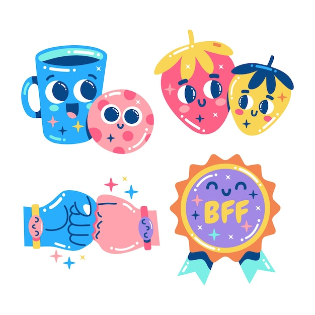 Free vector glitzy best friends stickers collection