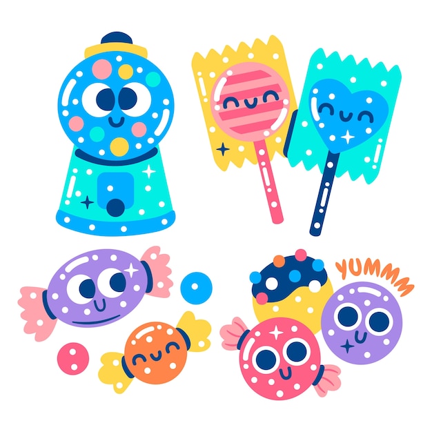 Free vector glitzy candies stickers collection