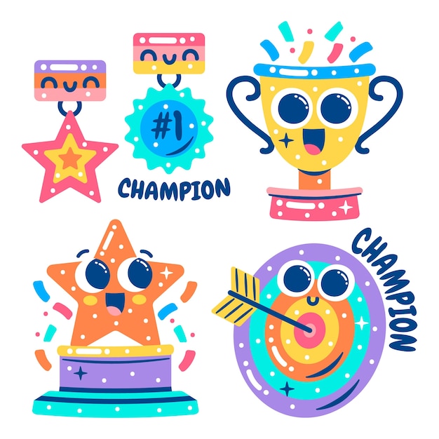 Free vector glitzy champion stickers collection