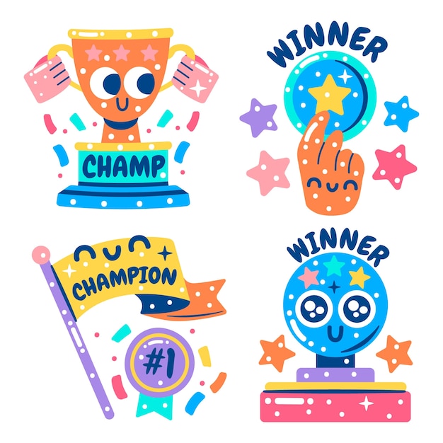 Free vector glitzy champion stickers collection