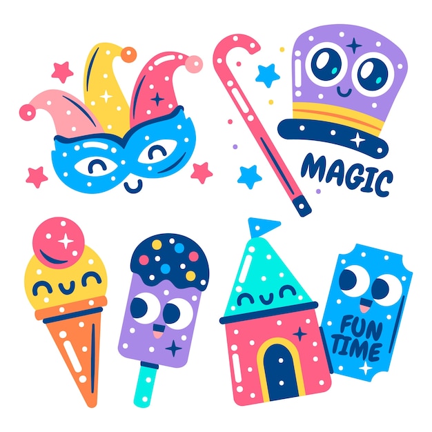 Free vector glitzy circus stickers collection