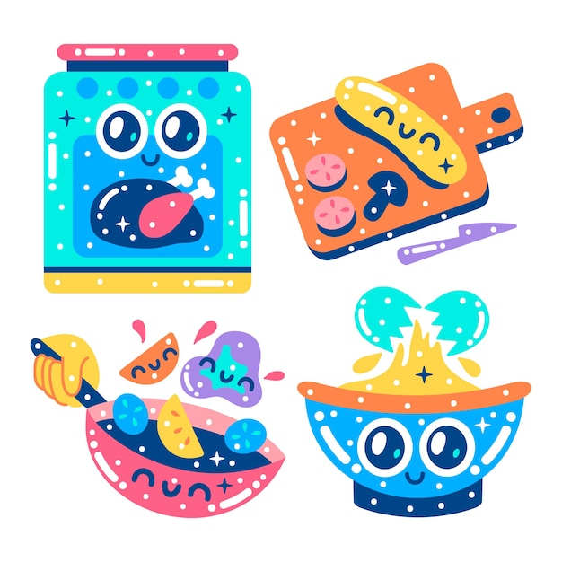 Free vector glitzy cooking stickers collection