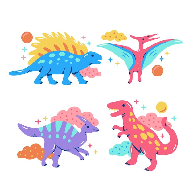 Бесплатное векторное изображение Коллекция стикеров блестящих динозавров