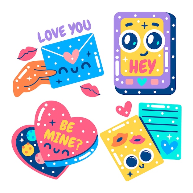 Free vector glitzy flirt stickers collection