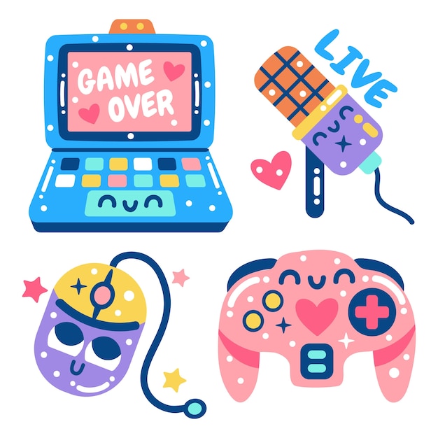 Free vector glitzy gamer sticker set