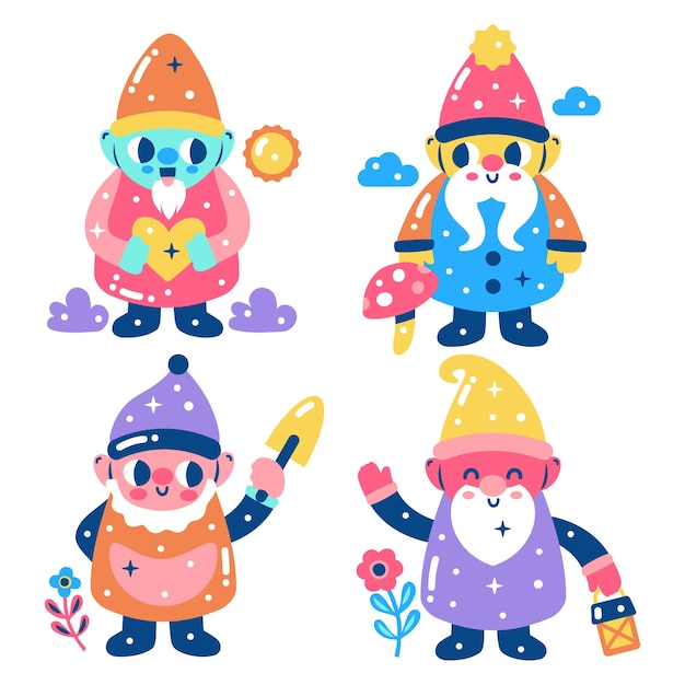 Free vector glitzy gnome stickers collection