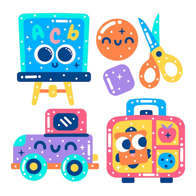 Free vector glitzy kindergarten stickers collection