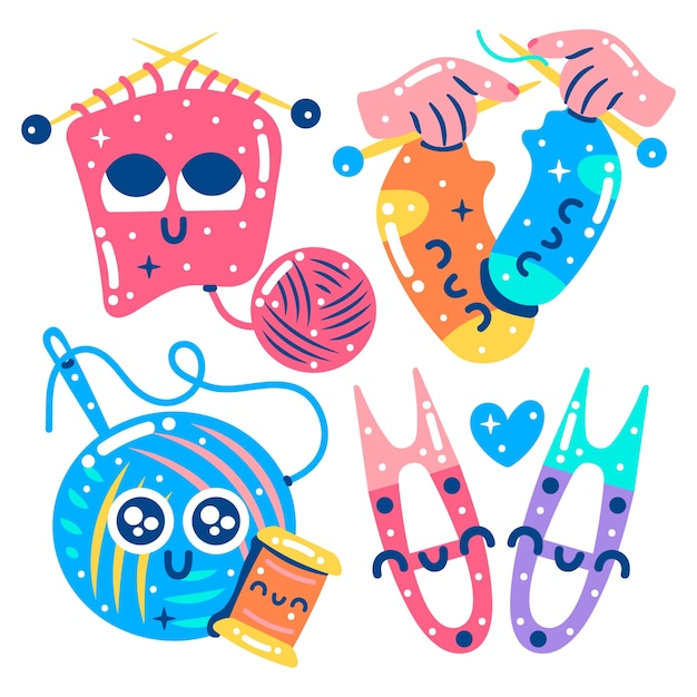 Free vector glitzy knitting stickers collection