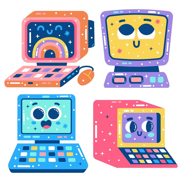 Glitzy retro computer sticker set