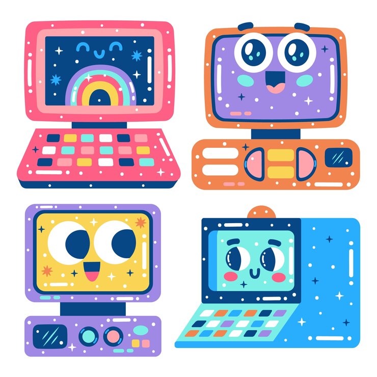 Free Vector glitzy retro computer sticker set