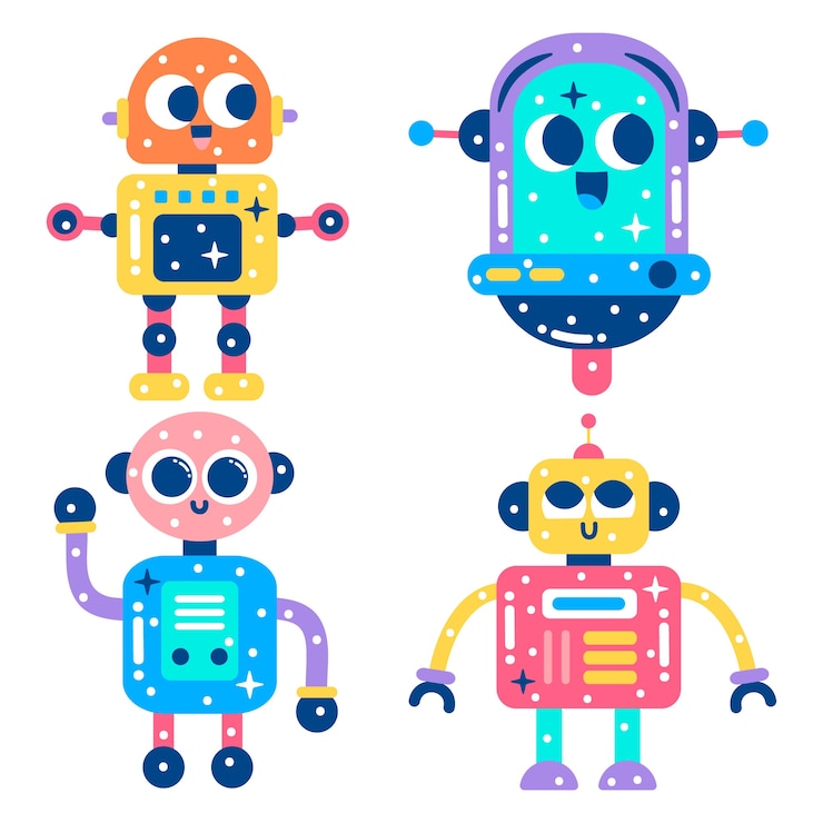 Free Vector glitzy robot stickers collection