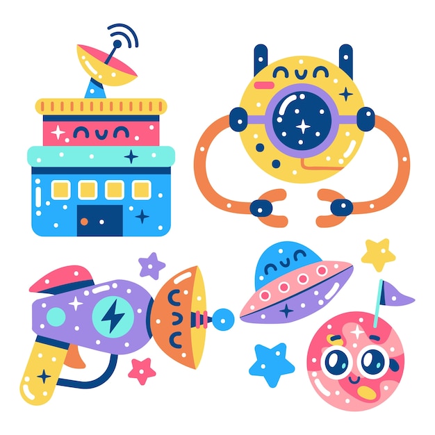 Free vector glitzy science fiction stickers