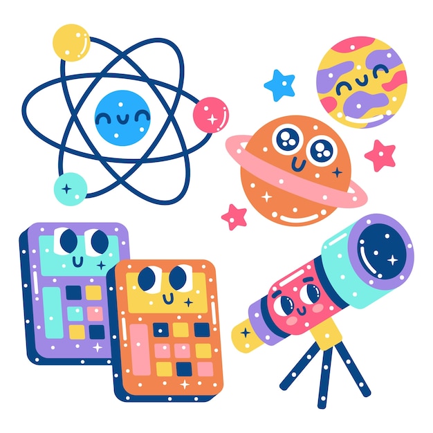 Free vector glitzy science stickers collection