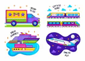 Free vector glitzy transportation stickers set