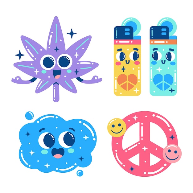 Free vector glitzy weed stickers collection