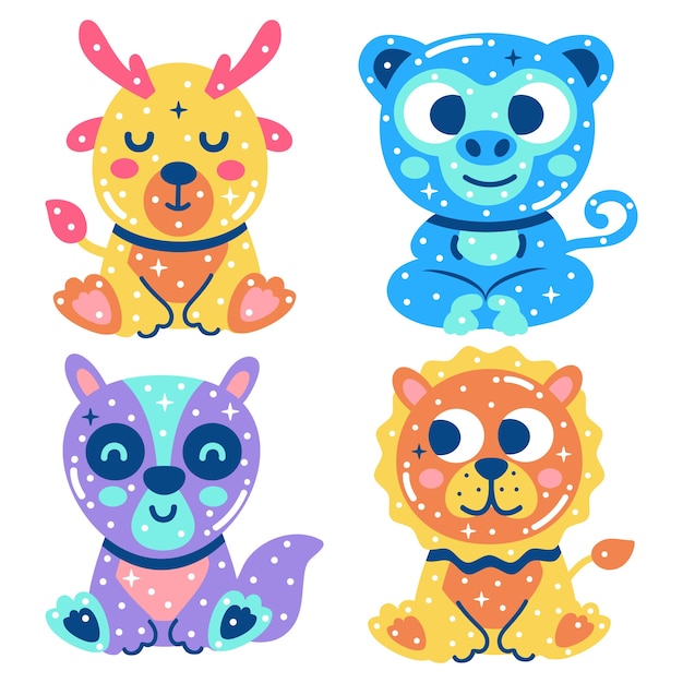 Free vector glitzy wild animals stickers collection