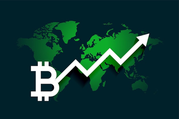 Global bitcoin growth arrow chart background