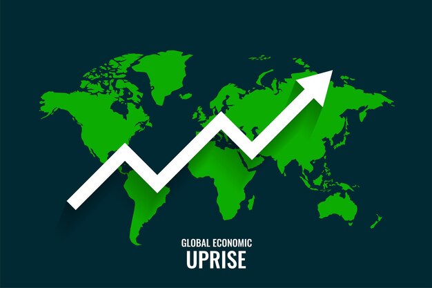 Global business growth with upward arrow and world map