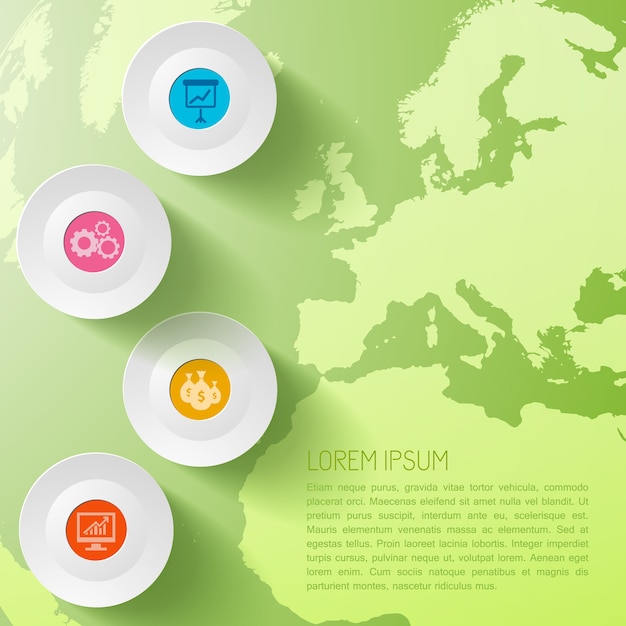 Global business infographic template with circles and world map